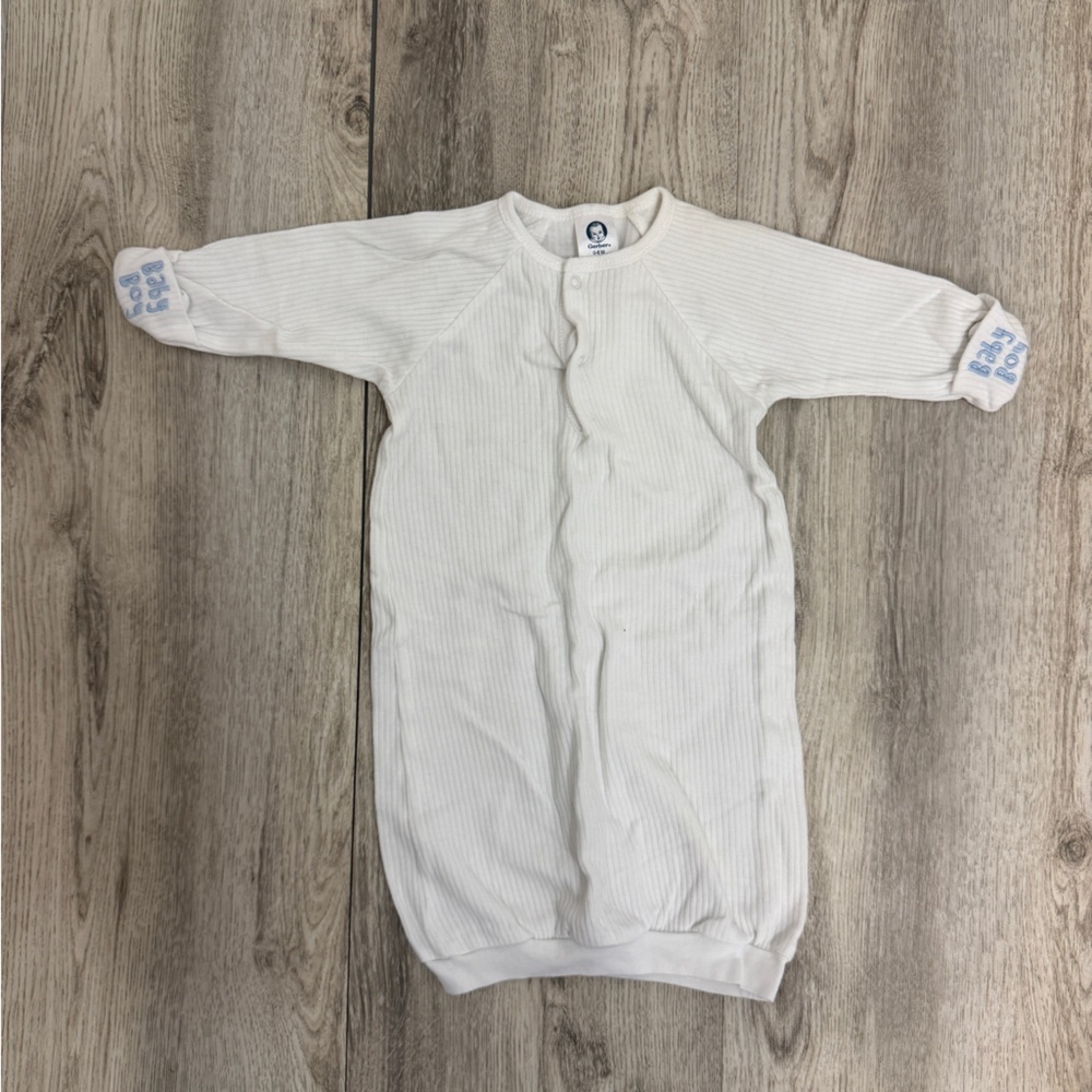 Gerber White Baby Nightgown - sleeves say Baby Boy